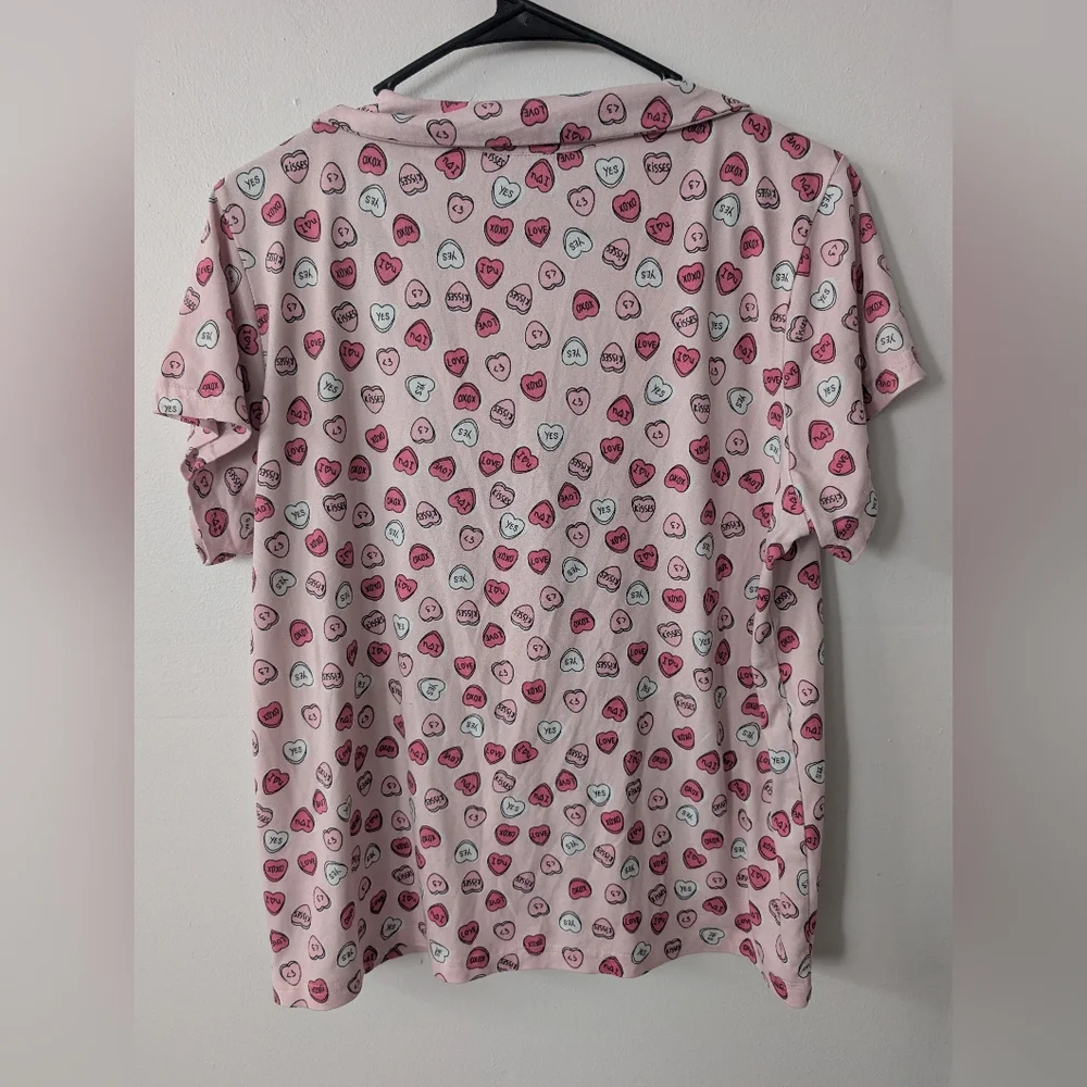3 For $12 Clearance Sleep‎ & Co Valentine's Candy Hearts Short Sleeve Pajama Top - Picture 3 of 4